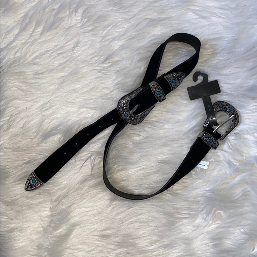 {princess polly} black & silver double buckle belt